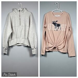 Abercrombie Kids Girls Bundle, Sequin Moose Graphic Tee, Gray 1/3 Zip Size 9/10